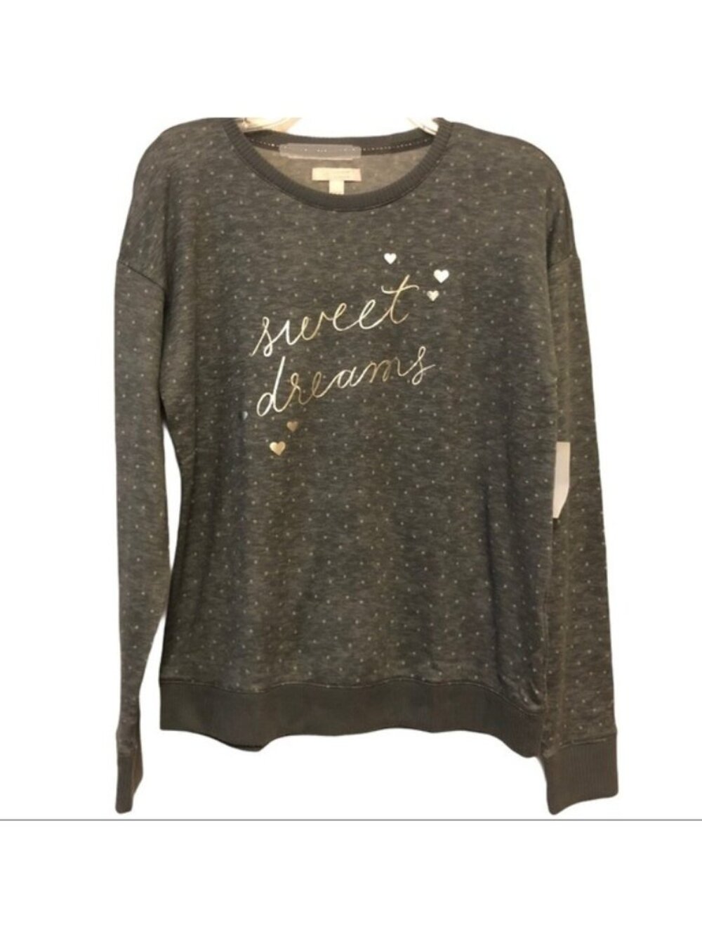 Lauren Conrad Sleep Shirt Blue Silver Sweet Dreams Hearts Long Sleeve Size S